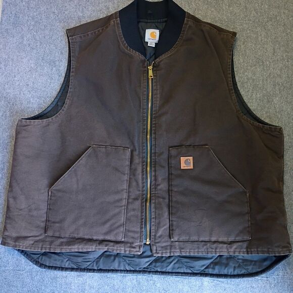 Carhartt V02 DKB Quilt Lined Full Zip Canvas Vest Dark Brown Men’s Size 3XL - Picture 1 of 11